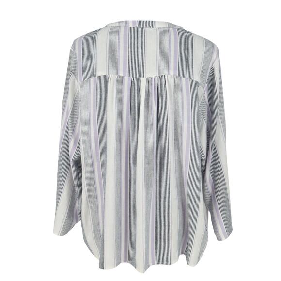 Splendid Top Womens XL White Lavender Stripe Linen Blend Pullover Blouse - Picture 2 of 12